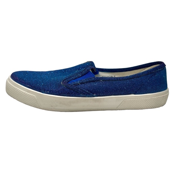 TOPSHOP BLUE/PURPLE IRIDESCENT SLIP ON TRAINER SNEAKERS - Picture 3 of 16